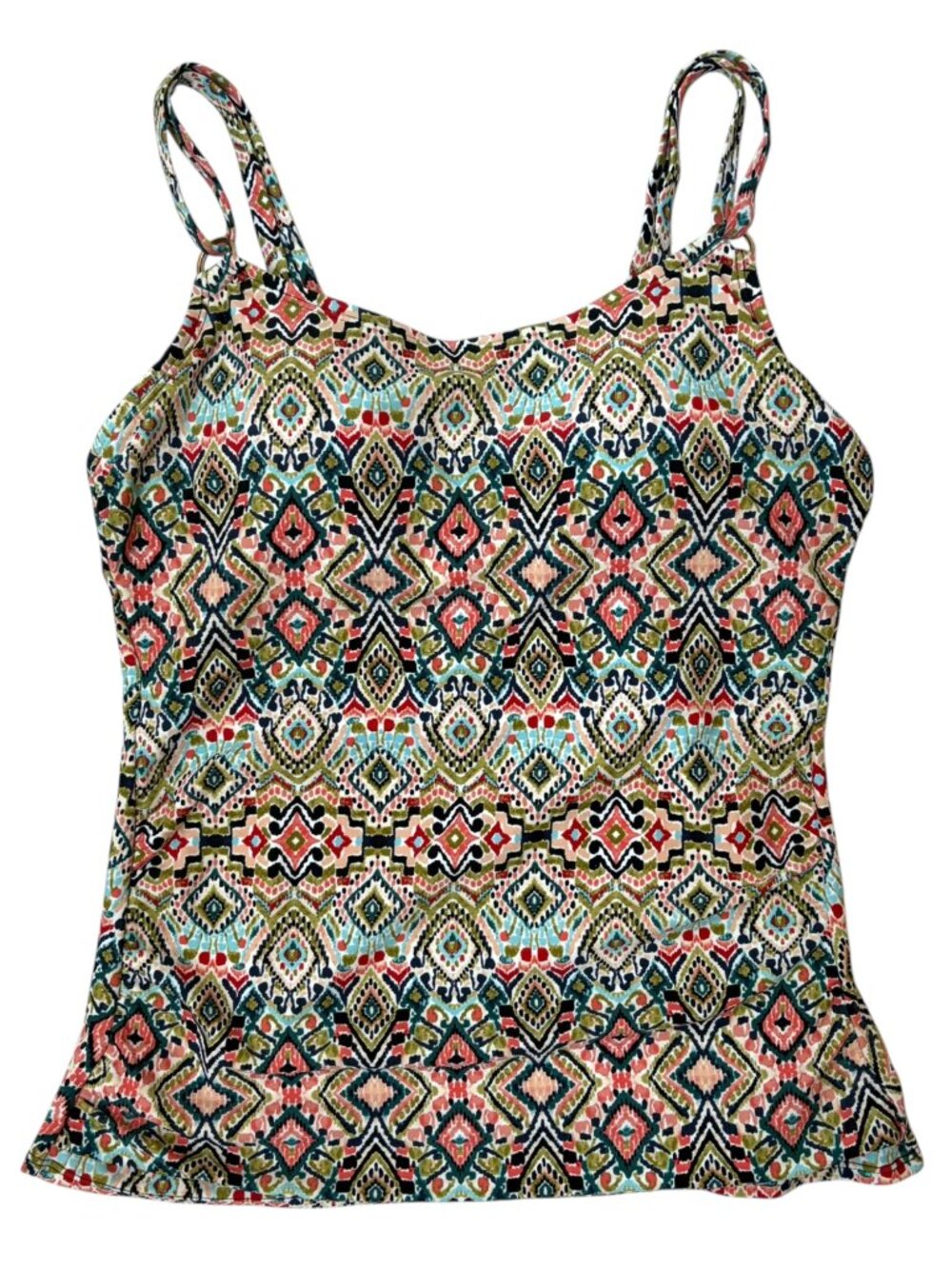 Kona Sol Tankini Top Size M Geometric Print Shelf Bra Adjustable Straps Swim Top